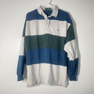 Vintage Knights of Round Table Rugby Polo Shirt Mens Large Striped Colorblock